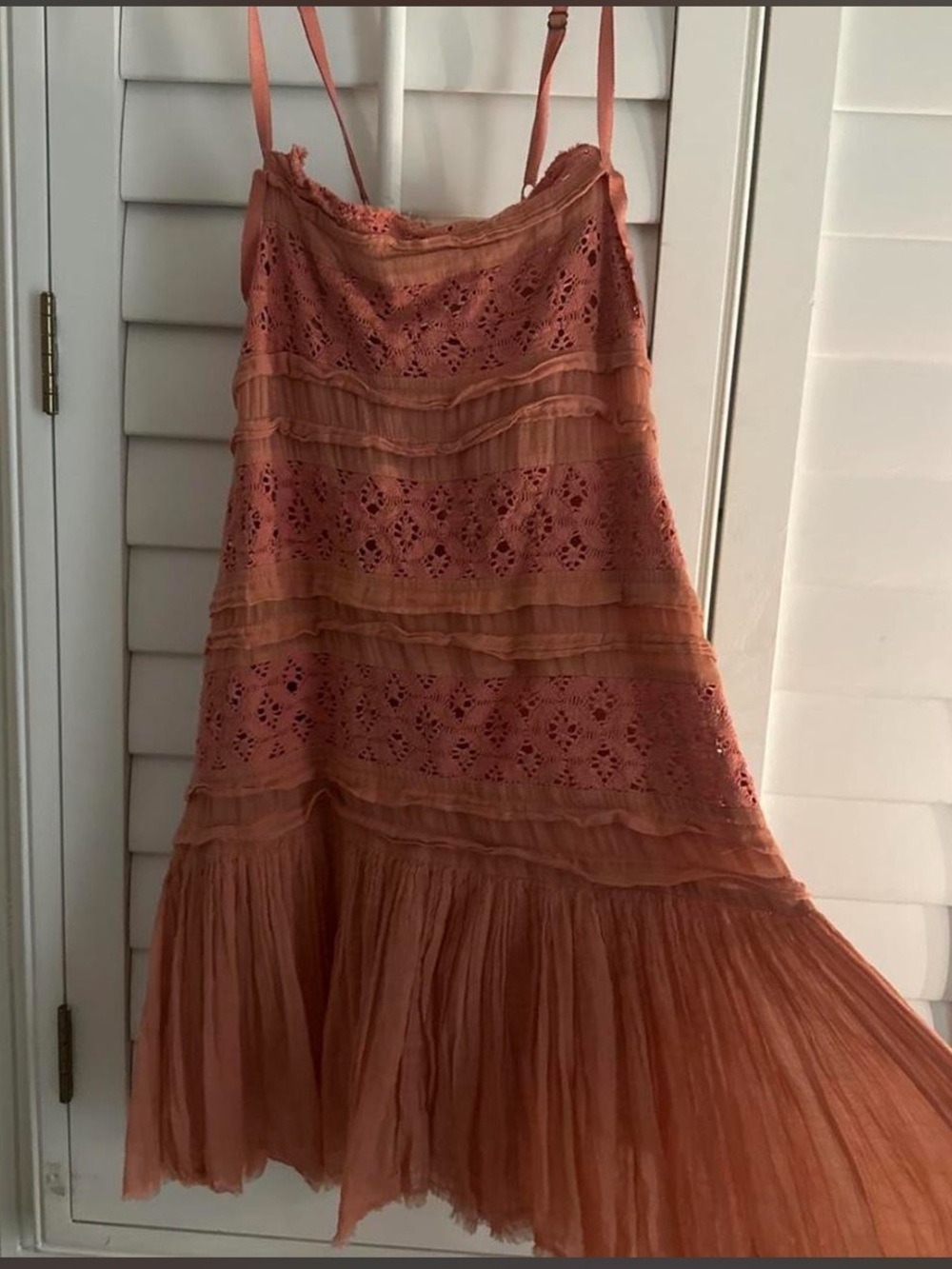 Free People Rust Crochet Spaghetti Strap Mini Dress